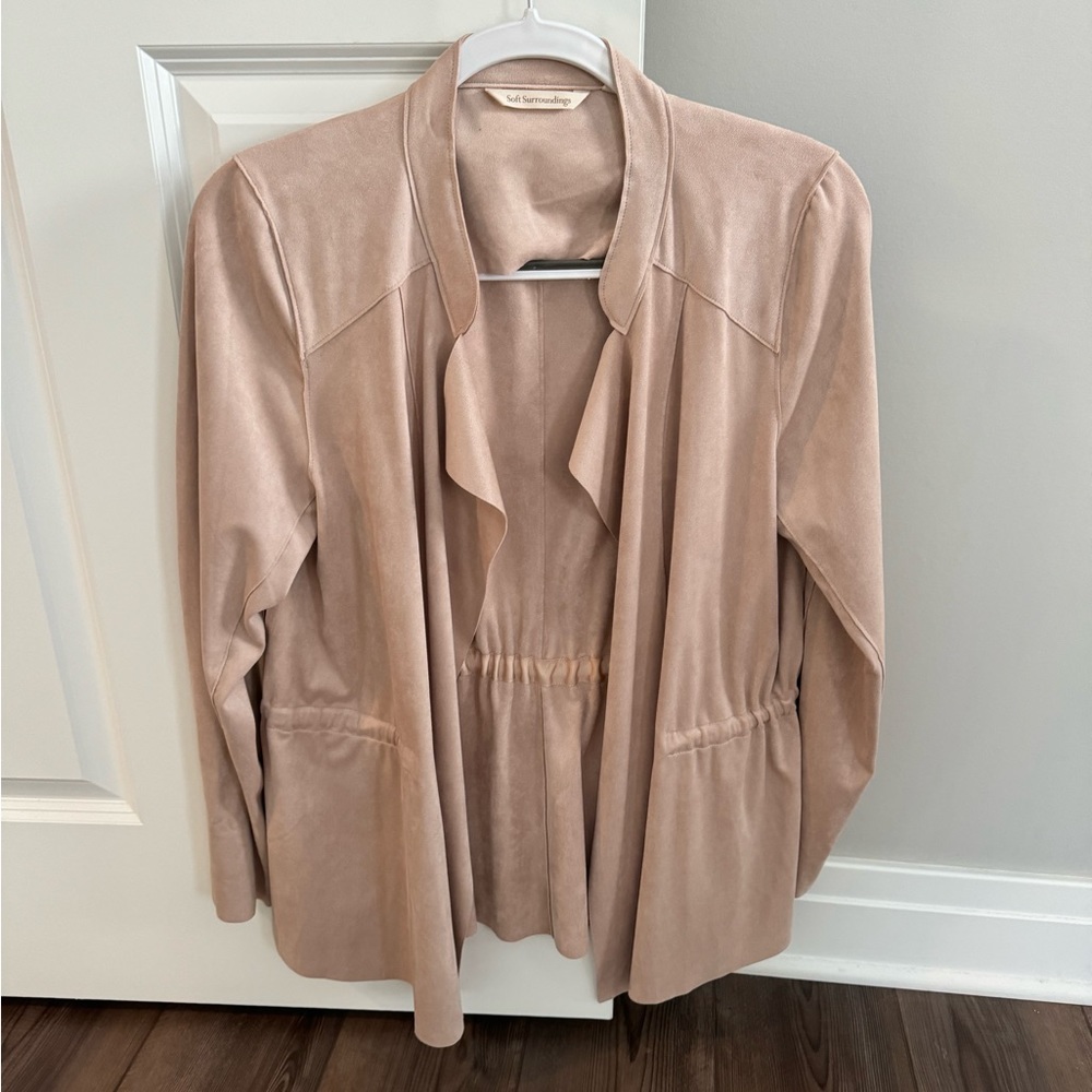 Soft Surroundings faux suede draped jacket EUC